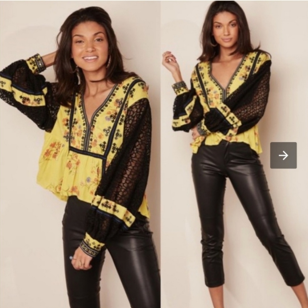 Free people  boggie all night yellow top